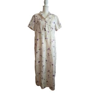 Cottagecore Romantic Vintage 100% Linen Floral Maxi Dress 14 Structured Modest